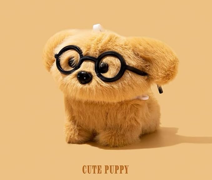 SGVAHY Furry Case for AirPods 1&2 Funny Cute 3D Cartoon Plush Design Puppy with Glasses Soft Warm Fluffy Cover with Keychain Kawaii Anti-Fall Protective Case Women Girls