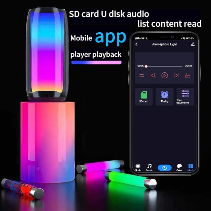 Portable Bluetooth Speaker, Clear Sound, RGB Lights Sync to Music TF-Card Wireless BT 5.3 Dual Stereo Pairing Wireless Speaker for Outdoor, Home, Party, Beach, Shower