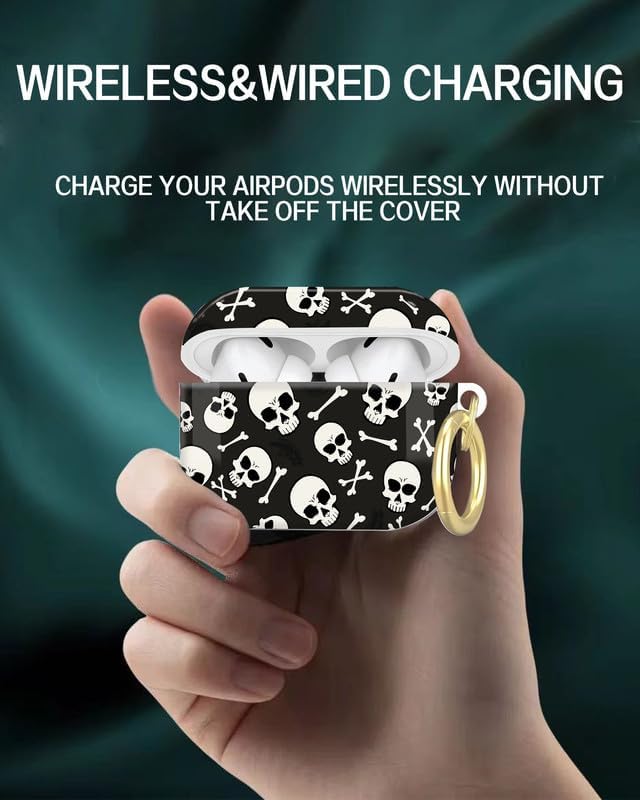 Compatible with AirPod Pro 2nd/1st Generation Case Cover with Key Chain,Full Protective Shockproof Wireless Headphone Case for Airpod Pro 2023/2022/2019(Skulls and Crossbones)