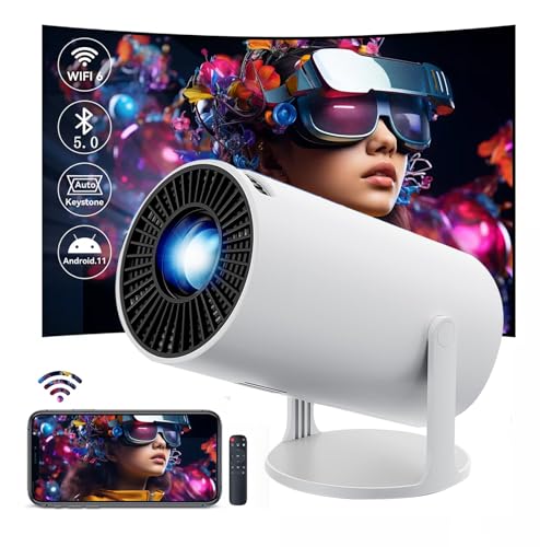 HY300 Projector with WIFI6 & Bluetooth, Supports 4K/1080P, Android TV 11.0, Mini Portable 180° Rotatable, Auto Keystone, for Laptop/PC/Smartphone