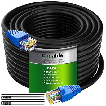 Cat 6 Outdoor Ethernet Cable 150 Feet, LLDPE & PVC Dual Jackets, UTP, 24AWG