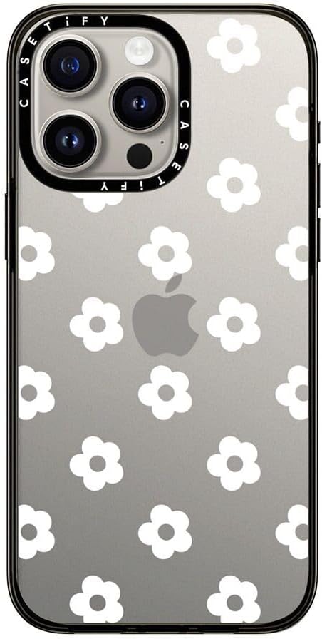 CASETiFY Compact iPhone 15 Pro Max Case [4 ft. 2X Military Grade Drop Protection/Slim/Lightweight] - Ditsy Daisies - White - Clear Black