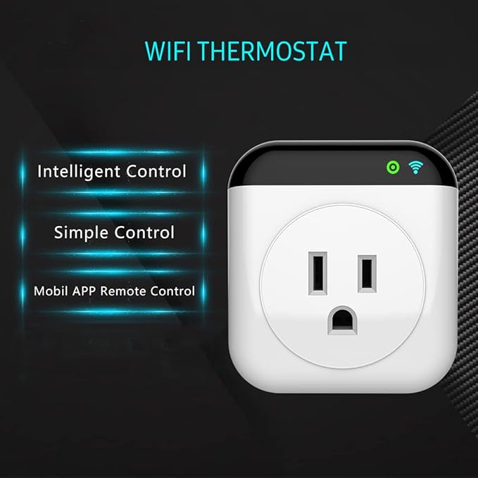 Programmable Smart WiFi Thermostat Plug Mini Temperature Controller 10A Plug-in Socket APP Control Voice Control Schedule Timer Electric Switch for Heating Cooling Appliances