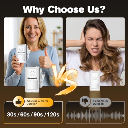 Wireless Motion Sensor Alarm & Doorbell Chime - AC Plug-in Security Alert with Remote - 90dB Infrared Detector for Business, Office & Garage (1 Motion Alarm + 1 Remote)