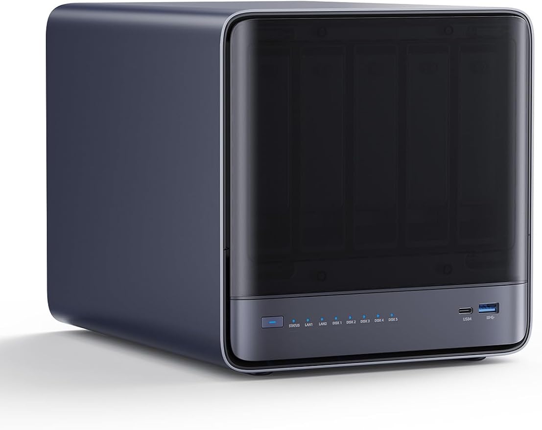 MINISFORUM N5 Air 5-Bay Desktop NAS, AMD Ryzen 7 255, 8C/16T CPU, Radeon 780M, No RAM,No HDD,64GB SSD(MinisCloud OS), 3×M.2 NVMe, 10GbE + 5GbE, OCuLink and USB4 Ports, PCIe x16 Expansion Slot