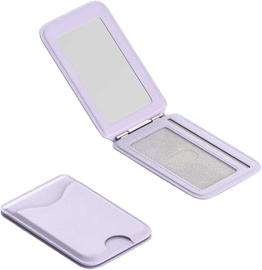 Upgraded for Magsafe Wallet, Strong Magnetic Phone Wallet with Adjustable Stand, Built in Makeup Mirror, 5 Card Holder, Rfid Blocking (Light Purple Fold)