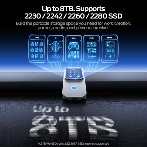 MOVE SPEED AC10 Smart Touchscreen SSD Enclosure(Only Case), 10Gbps M.2 NVMe to USB C Adapter with Real-Time Speed, Temperature, Touch Lock, 100W PD, Supports 2230/2242/2260/2280 SSD