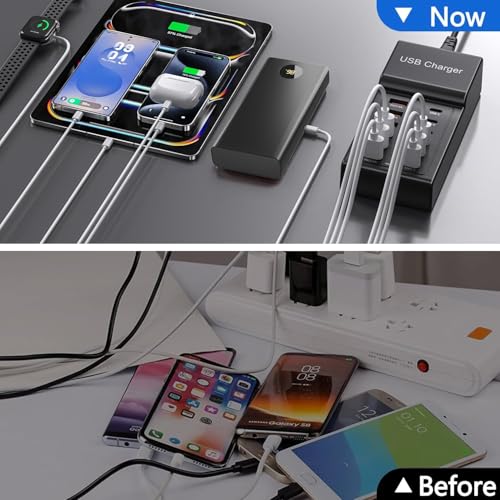 Multi USB Charger USB C Charging Station Block 50W 12 Ports Multiple USB C Hub USB Charging Strip for iPhone 13/14/15/16/Smartphone/Tablet