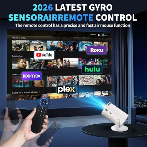 [Built-in Apps & 2026 Upgraded] Mini Projector Support 4K 1080P Auto Keystone 180° Rotatable with WiFi 6 and Bluetooth 5.4, Projector Portable Compatibile with HDMI/TV Stick/Memory Stick/Laptop-White
