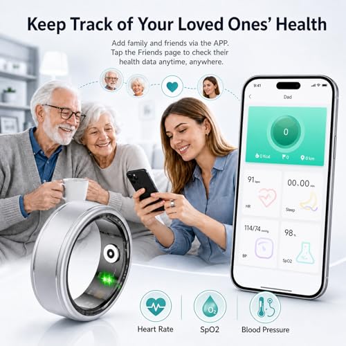Smart Ring for Women & Men, IP68 Waterproof Fitness Tracker Ring with Heart Rate, Blood Oxygen & Sleep Monitor, Health Tracker Ring Compatible with iOS & Android, No Subscription Fee
