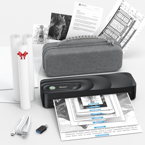 Portable A4 Thermal Printer | 3 Rolls Thermal Paper & 2 Folding Papers Included | Inkless Bluetooth Printer w/Carry Case, Supports 8.5"x11" US Letter, Cellphone APP Compatible for Travel