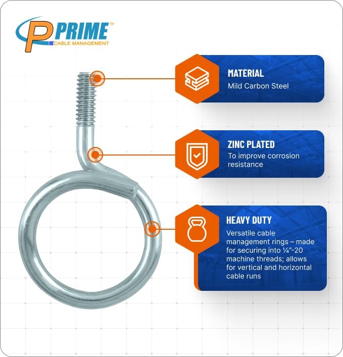 Heavy Duty Bridle Rings 100 Pack – 1-1/4 Inch Diameter, 1/4"-20 Thread | Threaded Cable & Wire Support Hangers for Electrical and Low Voltage Cable Management (Zinc-Plated Steel)