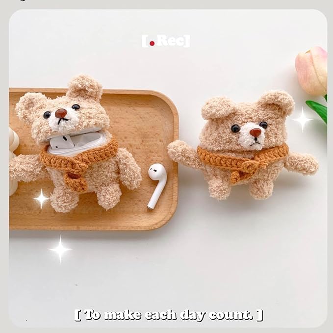 SGVAHY Furry Case for AirPods Pro 3rd Generation, Funny Cute 3D Cartoon Plush Design Khaki Bear Brown Soft Warm Fluffy Cover for Airpods Pro 3 Keychain Anti-Fall Protective Case Women Girls