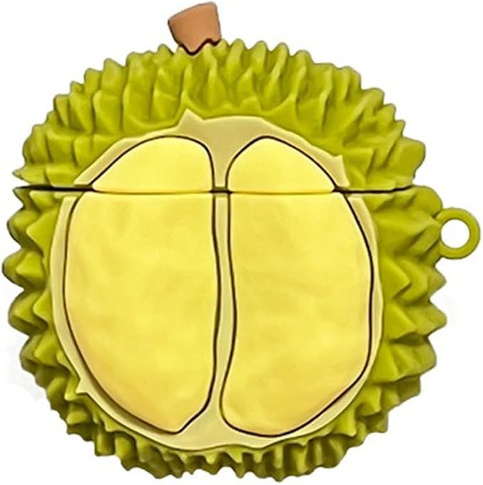 Case Compatible with Airpods 1 & 2, Cute Summer Fresh Durian Design Keychain Case Cover, Portable Earbuds Accessories Soft Silicone Shockproof Wireless Earphone Protector with Hook