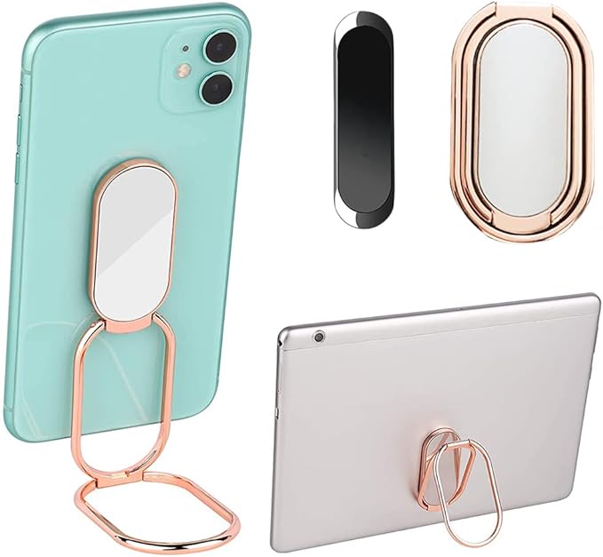 Phone Ring Holder Finger Kickstand, Foldable 360° Rotation Cellphone Grip for Desk, Office Desktop, Cell Phone Stand Compatible with iPhone iPad Smartphones Tablets (with Magnetic Car Mount)