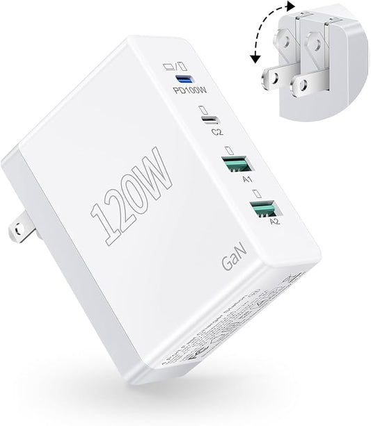 120W USB C Charger Block, 4-Port Foldable Fast Charging Block Cube, PD 100W Charging Station Wall Plug Brick Compatible with iPhone 16/15, MacBook Pro/Air,Steam Deck, Sumsang Galaxy S23, Pixel 7