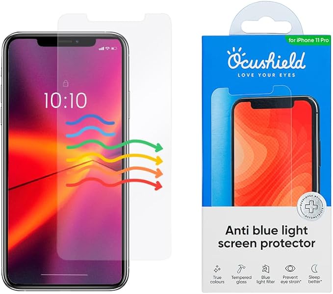 Ocushield Anti Blue Light Tempered Glass Screen Protector for iPhone 11 Pro | iPhone X | iPhone XS - Protect Your Eyes, Reduce Migraines & Improve Sleep