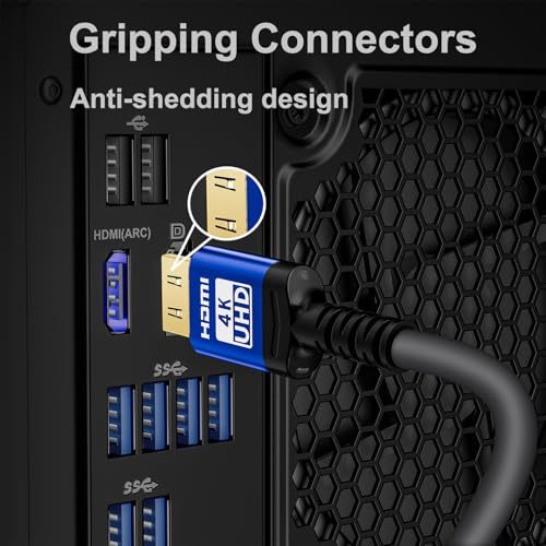 18Gbps hdmi Cable 10 ft with Gripping Connectors,4k Ultra high Speed Ethernet 2.0 Flexible Cord Support 4K@60Hz 4:4:4 HDR,HDCP2.2,ARC,3D and CEC for HDTV/PS4/3/Xbox/Monitor/Projector ect
