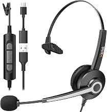 Wantek Monaural Corded USB Headsets with Noise Cancelling Mic and in-line Controls, UC Business Headset for Skype, SoftPhone, Call Center - Image 1
