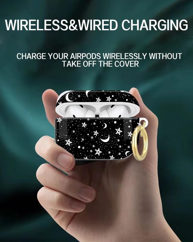 Compatible with AirPod Pro 2nd/1st Generation Case Cover with Key Chain,Full Protective Shockproof Wireless Headphone Case for Airpod Pro 2023/2022/2019(Moon Star)