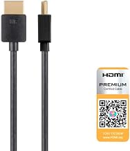 Monoprice High Speed HDMI Cable - Certified Premium, 4K@60Hz, HDR, 18Gbps, 36AWG, YUV, 4:4:4, 1 Feet, Black - Ultra Slim Series - Image 1