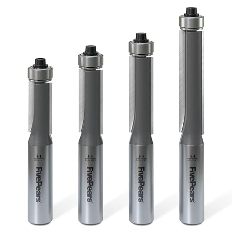 FivePears 4PCS Flush Trim Router Bits 1/2 Inch Shank, Bottom Bearing Flush Cut Trim Router Bit for Woodworking, 1/2 Inch Cutting Diameter, 1", 1-1/4", 1-1/2", 2" Cutting Length