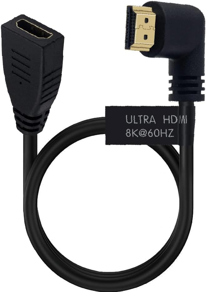 2 Feet 48Gbps HDMI 8K@60Hz Extension Ultra HD Cable, Straight Female to Left Angle Male HDMI 2.1 Extender High Speed Shield Cord for Xbox TV PS4 PS5 Switch, Support 4K@120Hz, 3D Dynamic HDR