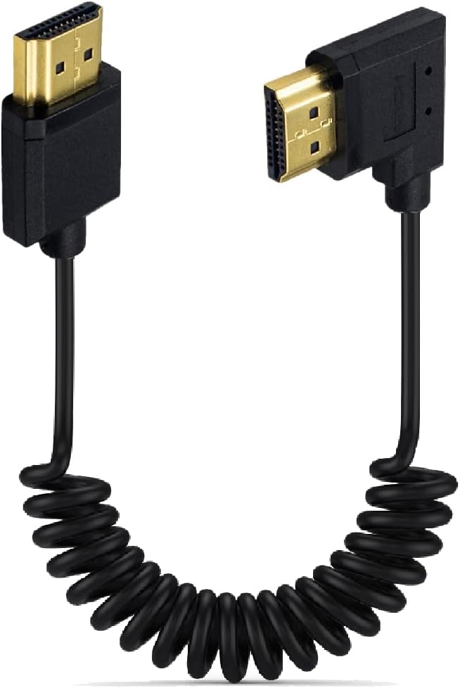 3.9ft HDMI 4K@60Hz Coiled Cable, Left Angle HDMI 2.0 Version Male to Male Adapter Spring Spiral Cord, 18Gbps High Speed, High Definition