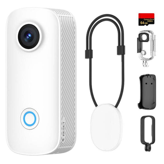 SJCAM C100PRO 4K Thumb Body Camera Standard Combo,2.5H Power,32g Light-Weight POV Camera with EIS stablization,Magnetic Wearable Action Cam for Travel,30m Waterproof Underwater,White
