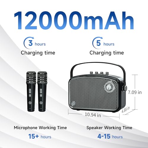 120W Peak Powerful Voice Amplifier with 2 UHF Microphones, Bluetooth Speakers with Bass/Trable/Echo Adjustment, Small PA Speaker System, Karaoke Machine for Adults, Teachers, Public Speaking, Events