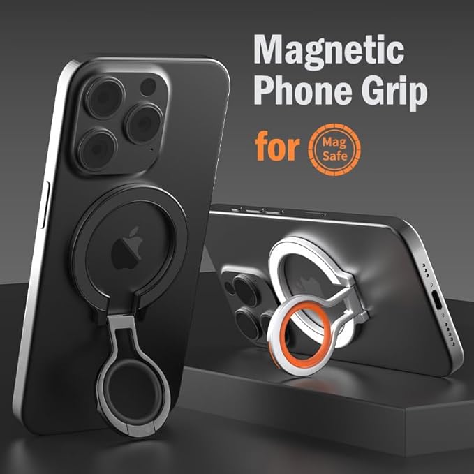 Thin Fit for MagSafe Phone Grip Ring Holder 360° Rotation Ring Compatible with Popsocket MagSafe Kickstand Magnetic for iPhone 16/15/14/13/12/11 Samsung, Google Accessories, Black