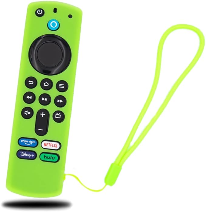 Firestick Remote Cover Case Compatible with 3rd Gen Fire TV Stick 2021 4K Alexa Voice Remote Control Non Slip Silicone Protective Shock Resistant Sleeve with Lanyard 1 Pack GITD Green
