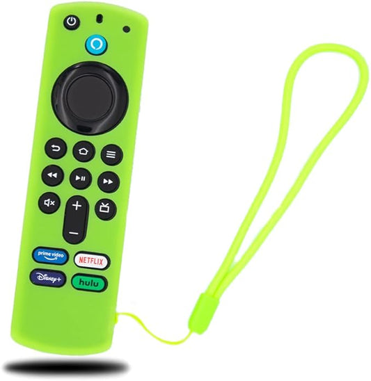 Firestick Remote Cover Case Compatible with 3rd Gen Fire TV Stick 2021 4K Alexa Voice Remote Control Non Slip Silicone Protective Shock Resistant Sleeve with Lanyard 1 Pack GITD Green