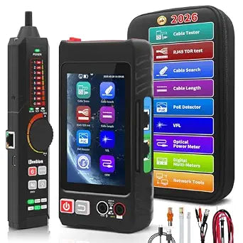 Henkion Multifunction RJ45 Network Caber Tester,UTP Cable Tester Ethernet Cable Tracer,4" IPS Touch Screen Support Network Tools,Digital Multi-Meter,OPM,POE++ Detect,RJ45 TDR,Length,FTP,(LT-600M)