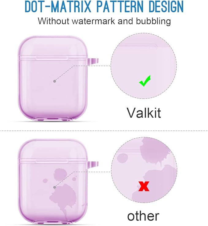 Valkit Compatible AirPod Case Cover, Clear Airpods Case with Keychain Soft TPU Protective Cover Shockproof Case for Girls Women Men Compatible with Apple AirPods Charging Case 2 & 1 - Clear Purple