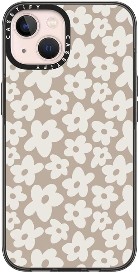 CASETiFY Compact iPhone 13 Case [4 ft. 2X Military Grade Drop Protection/Slim/Lightweight] - Natural Flower - Clear Black