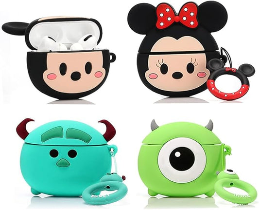 (4Pack) Case for AirPods Pro 2nd/1st Generation (2022/2019) with Carabiner, XMBYGY Cute Skin Design Silicone Cartoon Charging Case Protective Covers for Boys Girls (RQ+RM+NF+CF)