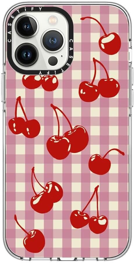 CASETiFY Clear iPhone 13 Pro Max Case [Not Yellowing / 6.6 ft. 3X Military Grade Drop Protection/Compatible with Magsafe] - Cherry Gingham - Clear