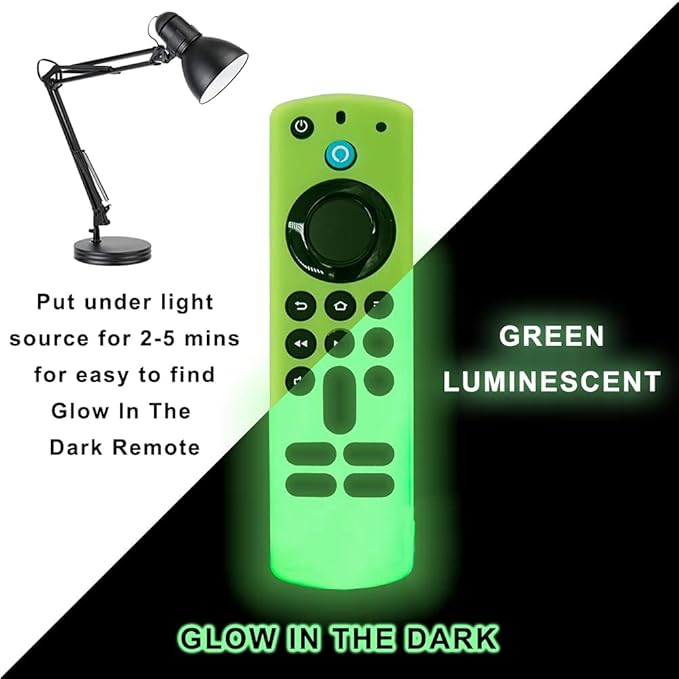 Firestick Remote Cover Case Compatible with 3rd Gen Fire TV Stick 2021 4K Alexa Voice Remote Control Non Slip Silicone Protective Shock Resistant Sleeve with Lanyard 1 Pack GITD Green