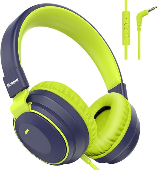 Headphone Kids Volume Limited 85/94dB Wired Over-Ear/On-Earr Foldable Headset with Inline Cable Aux 3.5mm Cord Mic for Toddler Child Back to School Pad Tablet Mexico Deepblue
