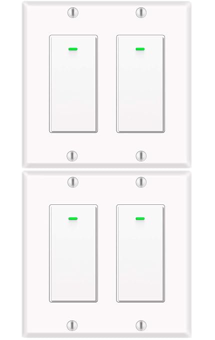 Micmi Smart light switch 2gang, Works with Alexa, Compatible with Google Assistant, No Hub Required, Smart Home WiFi Wireless, Suit for 1/2/3/4 Gang Switch Box, Neutral Wire Required, White 4pack