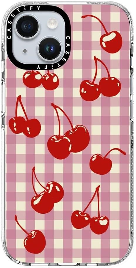 CASETiFY Clear iPhone 15 Case [Not Yellowing / 6.6 ft. 3X Military Grade Drop Protection/Compatible with Magsafe] - Cherry Gingham - Clear