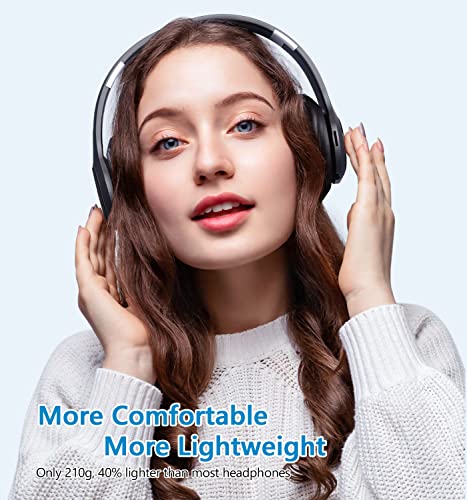 Bluetooth Headphones Over Ear, 60 Hours Playtime Foldable Headphones Wireless Bluetooth Hi-Fi Stereo Deep Bass with 6 EQ Modes, Adjustable Lightweight Headset with Microphone, FM, SD/TF for Adults