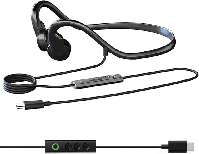 Wired Bone Conduction Headphones with Type-C,Open Ear Sports Earphones,IPX4 Sweatproof Earphones with Mic for Cycling and Workouts