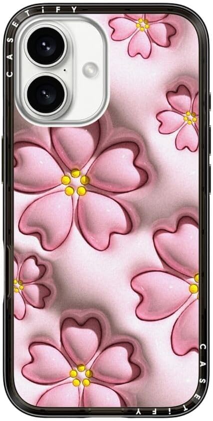 CASETiFY Compact iPhone 16 Case [Slim and Sleek/Compatible with Magsafe / 4 ft. 2X Military Grade Drop Protection] - Sakura - Clear Black