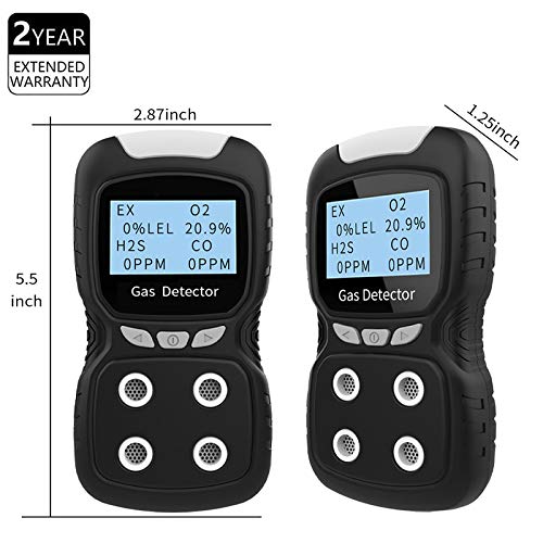 Portable Gas Detector, Gas Clip 4 Gas Monitor Meter Tester Analyzer, Rechargeable LCD Display Sound Light Shock Air Quality Tester, 2 Year Detector…