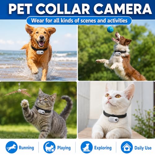 1080P Dog & Cat Camera Collar with 64GB Card, Mini Wearable POV Camera for Humans, Wireless Pet Cam for Video/Photo, Portable Sport Action Camera with Multi-Mount Accessories for Vlogging & Pets