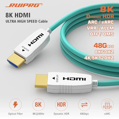 RUIPRO 8K Fiber Optic HDMI 2.1 Cable, 48Gbps, 8K60, 4K120, HDR, eARC, 6FT