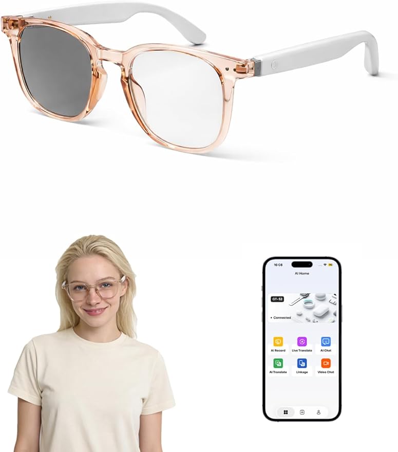 Smart Glasses for Women, Bluetooth Glasses with AI Translation & Color-Changing Blue Light Blocking Lenses, Touch Control Voice Assistant for Business, Travel, Meetings