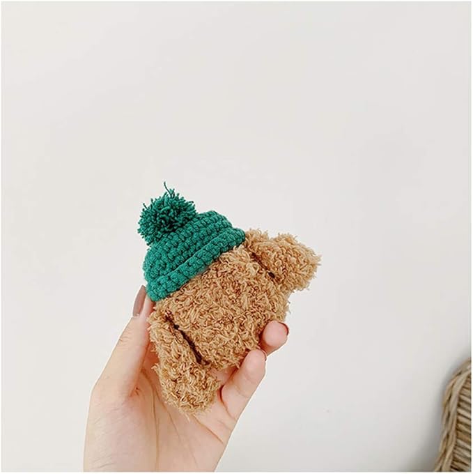 SGVAHY Furry Case for AirPods Pro 3rd Generation Funny Cute 3D Cartoon Plush Design Teddy Green Hat Soft Warm Fluffy AirPod Pro 3 Cover with Keychain Kawaii Anti-Fall Protective Case Girls Women